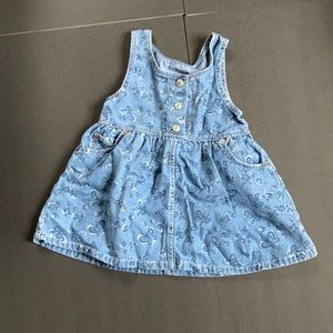 Levi's Blue Jean Jumper Dress Butterfly/Floral Print Front Pockets Faux Button